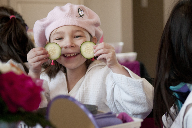 Kate Hollingsworth, 7, celebrates her birthday with a spa treatment provided by Pretty and Posh Parties at her home in Fishers, Sunday, Feb. 15, 2015.