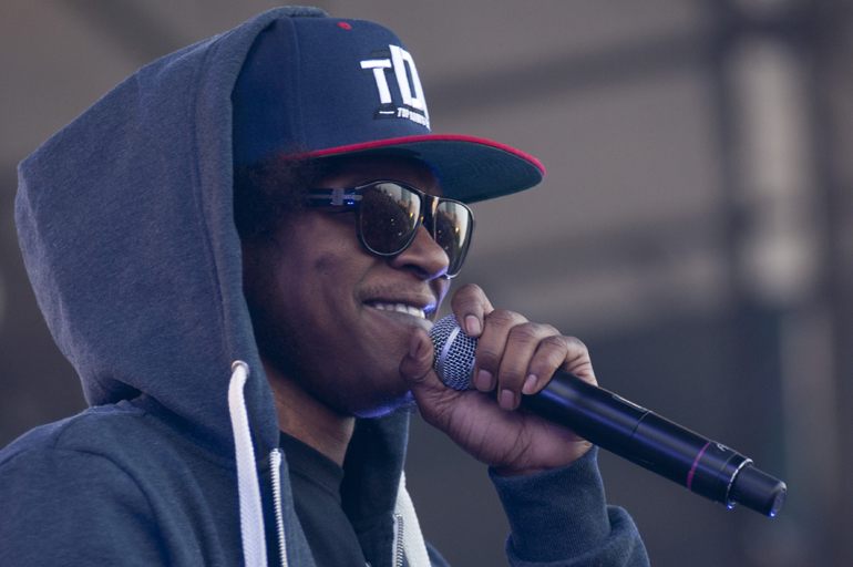 Ab-Soul performs on the Farm Bureau Insurance Lawn at White River State Park in Indianapolis, Thursday, June 6, 2013.