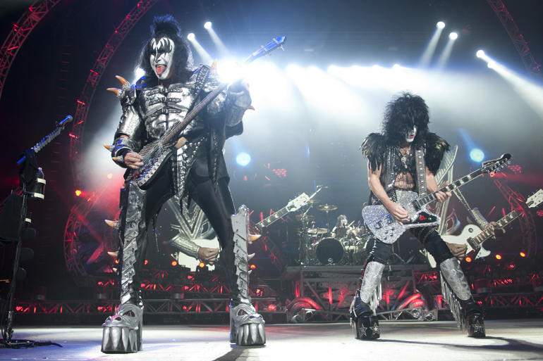 Gene Simmons and Paul Stanley of KISS perform at Klipsch Music Center, Friday, Aug. 22, 2014.