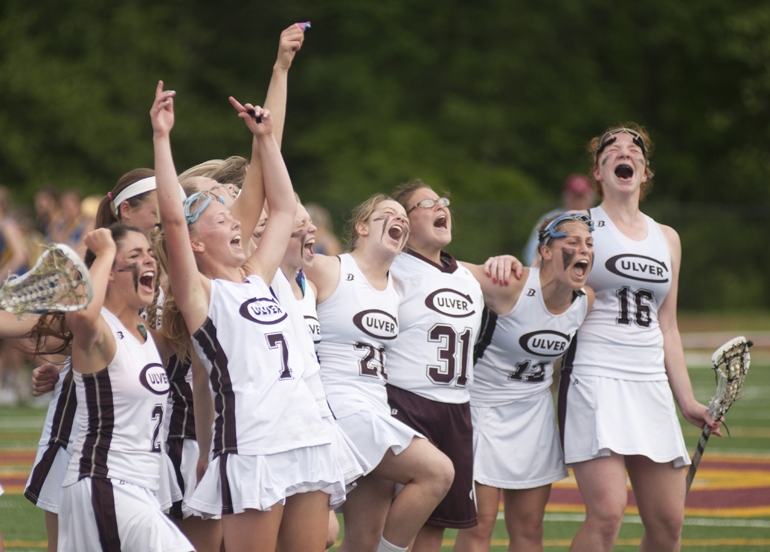 Culver Academy players sing the school fight song after their 9-8 victory over Carmel in the Indiana Girls Lacrosse Association state championship at Brebeuf Jesuit Preparatory School in Indianapolis, Saturday, June 1, 2013.