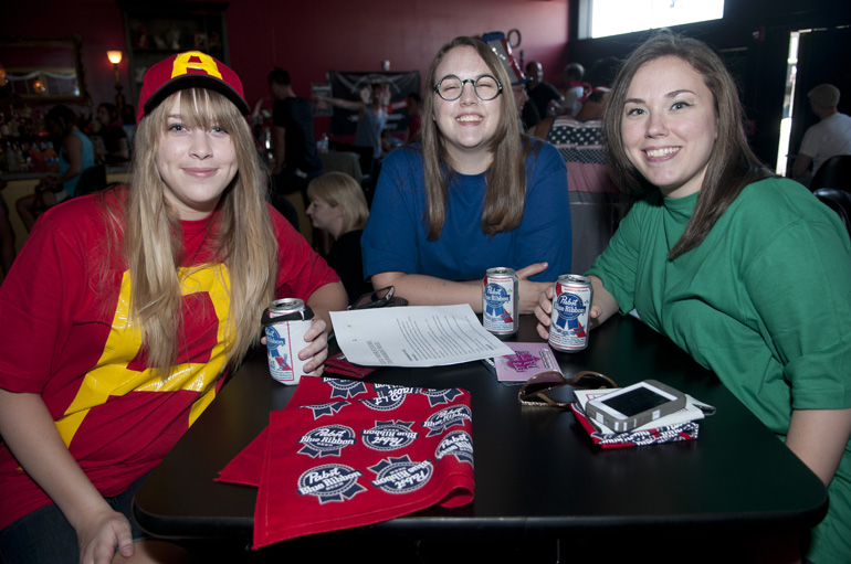 Karalie Hensley, Jess Jones and Bet Stett dress as The Chipmunks (Alvin, Simon and Theodore) during the first Rock Paper Scissors Indy City Championship at the White Rabbit in Fountain Square, Saturday, May 31, 2014. Teams of three filled a bracket of 32 teams and battled for a top prize of $500.