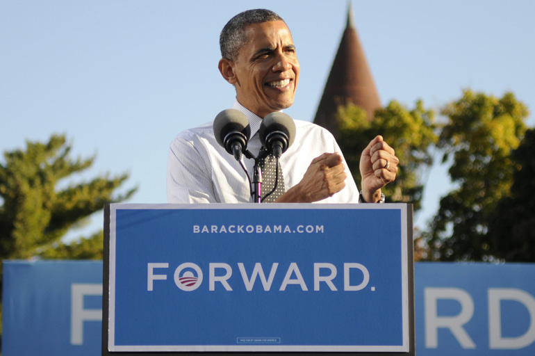U.S. President Barack Obama speaks during a presidential campaign stop at the Ohio State University in Columbus, Ohio.
