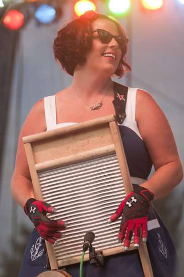 Breezy Peyton, The Rev. J. Peyton\'s wife, performs on the washboard during Hoosier Night on the Marsh Free Stage at the Indiana State Fair, Friday, August 16, 2013.