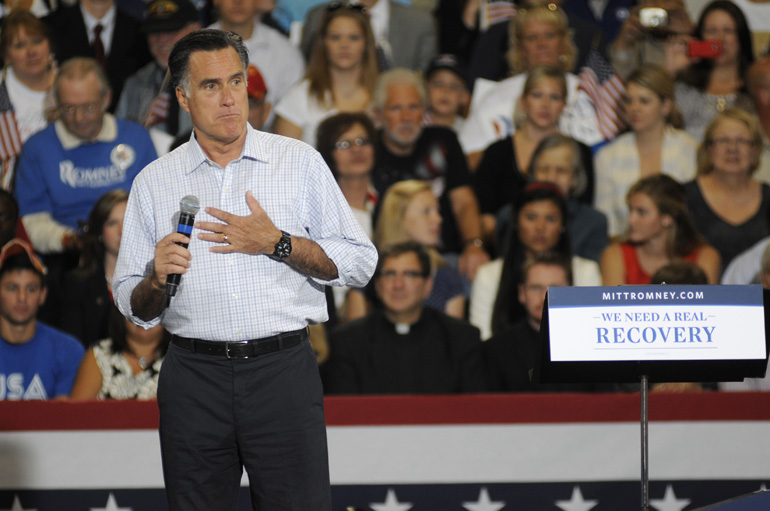 Former Mass. Governor Mitt Romney speaks during a presidential campaign stop Sept. 26 in Toledo, Ohio.