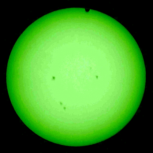 Venus makes a transit across the sun as seen from the east side of Hendricks County, Indiana, on June 5, 2012. The last transit occurred in 2004. Transits occur in eight-year pairs separated by more than 100 years, so the next transit won